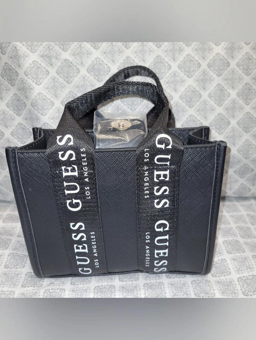 Guess Black Mini Tote with White Logo Straps